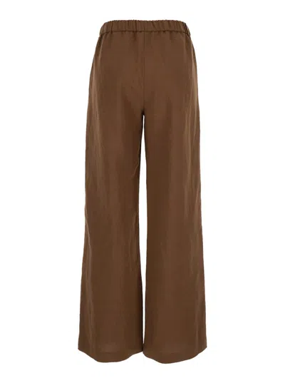 Shop Plain Brown Pants With Elastic Waistband In Fabric Woman
