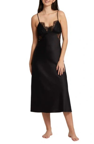 Shop Rya Collection Serena Lace Trim Charmeuse Nightgown In Black
