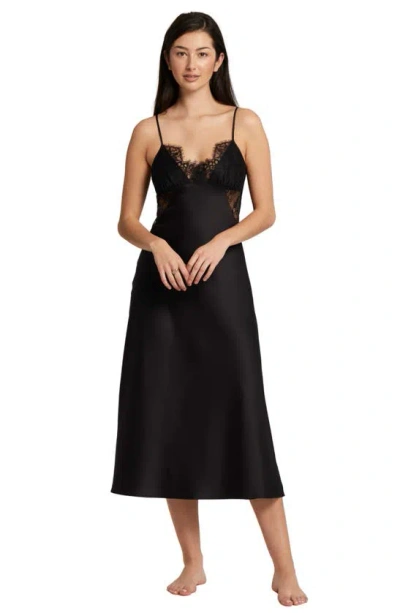 Shop Rya Collection Serena Lace Trim Charmeuse Nightgown In Black