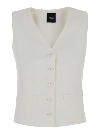 Shop Plain White Vest With Buttons In Techno Fabric Woman
