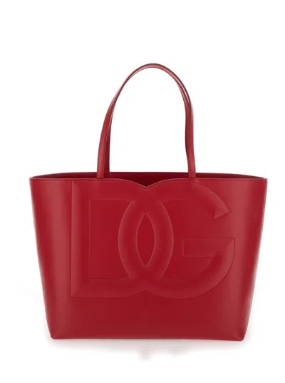 Shop Dolce & Gabbana 'dg Logo' Red Medium Shopper In Leather Woman