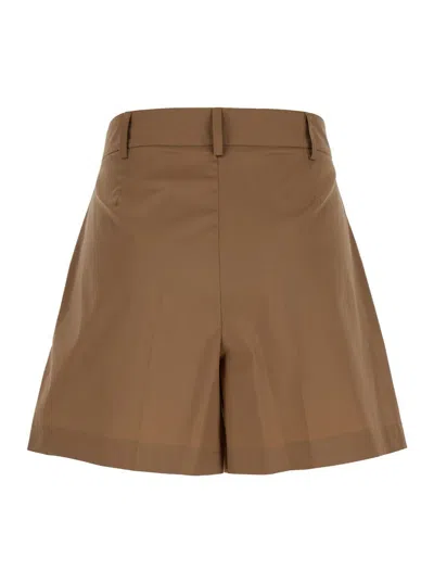 Shop Plain Brown Shorts With Belt Loops In Cotton Woman In Beige