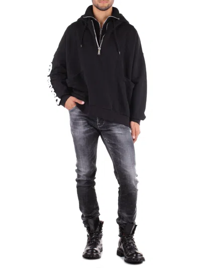 Dsquared2 Logo-printed Half-zipped Drawstring Hoodie In Black