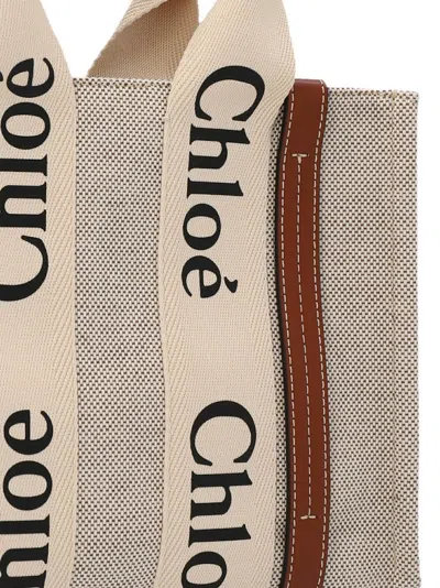 Shop Chloé Shopping Woody Small In Beige