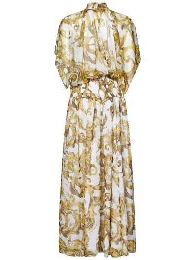 Shop Versace Jeans Couture Watercolour Baroque Long Dress In White