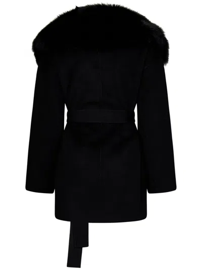 Shop Yves Salomon Coat In Black
