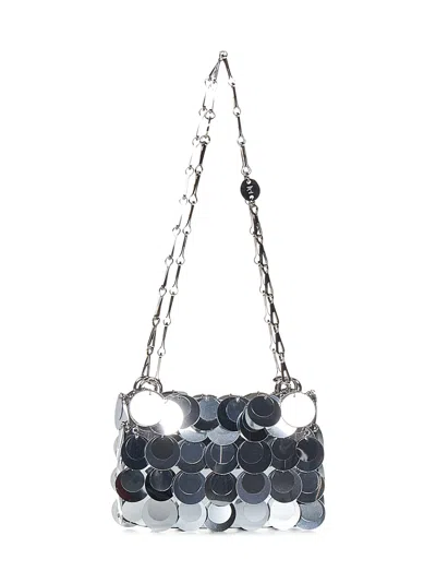 Shop Rabanne Mini Sparkle Shoulder Bag In Silver