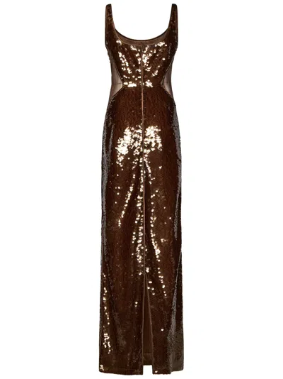 Shop Alberta Ferretti Long Dress In Brown