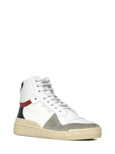Shop Saint Laurent Sl24 Mid-top Sneakers In White