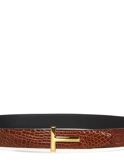 Shop Tom Ford T Icon Belt In Brown