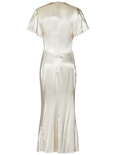 Shop Victoria Beckham Gathered V-neck Midi Dress Midi Dress In White