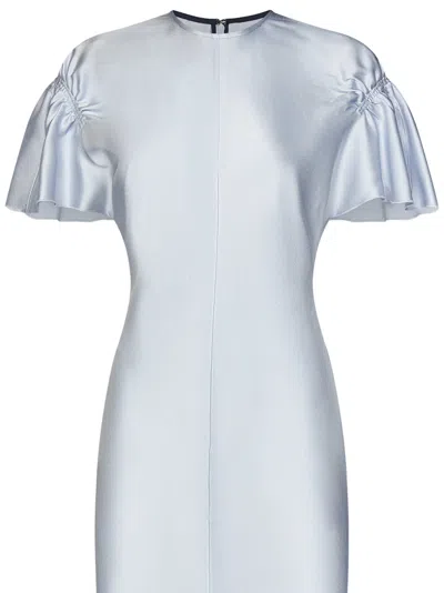 Shop Victoria Beckham Gathered Sleeve Midi Dress Midi Dress In Clear Blue
