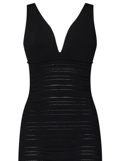 Shop Victoria Beckham Frame Detail Dress Midi Dress In Black