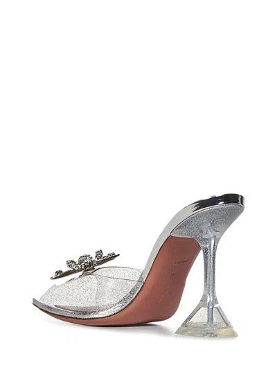 Shop Amina Muaddi Rosie Glass Sandals In Grey