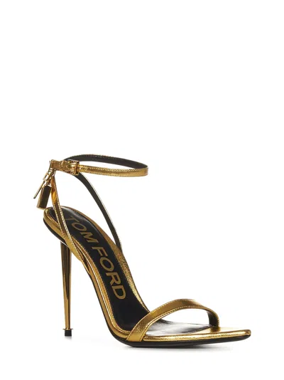 Shop Tom Ford Padlock Sandals In Golden