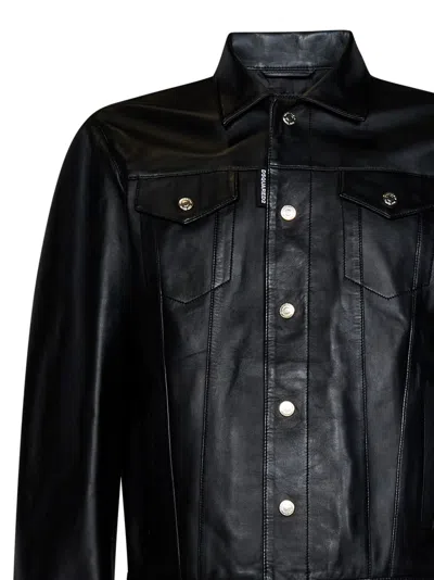 Shop Dsquared2 Leather Dan Jean Jacket In Black