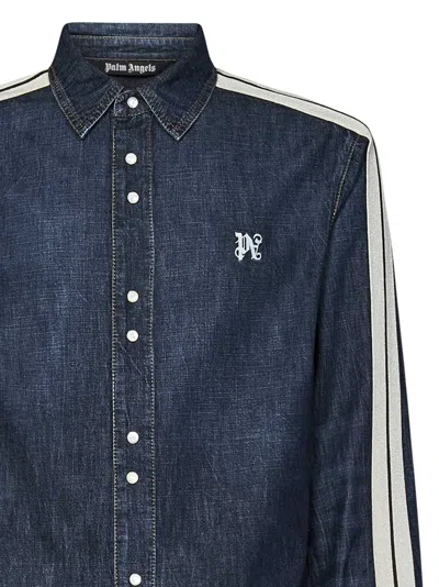 Shop Palm Angels Monogram Track Denim Jacket In Blue