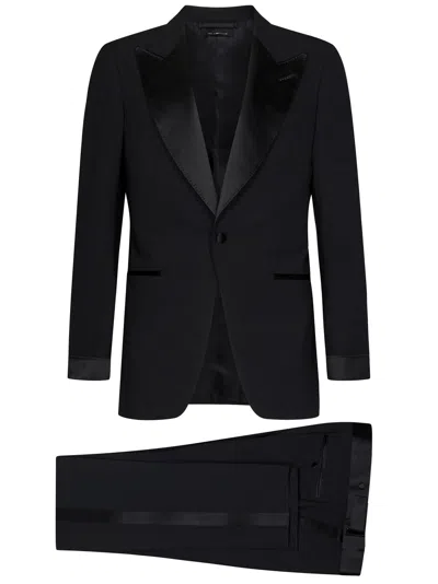 Tom Ford Satin-lapels Single-breasted Suit In Black
