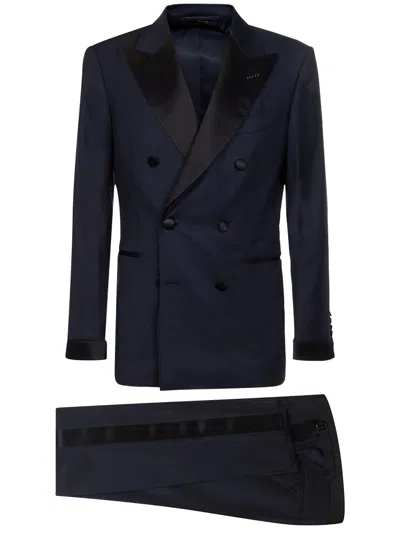 Tom Ford Double-breasted Tailored Suit In Blue