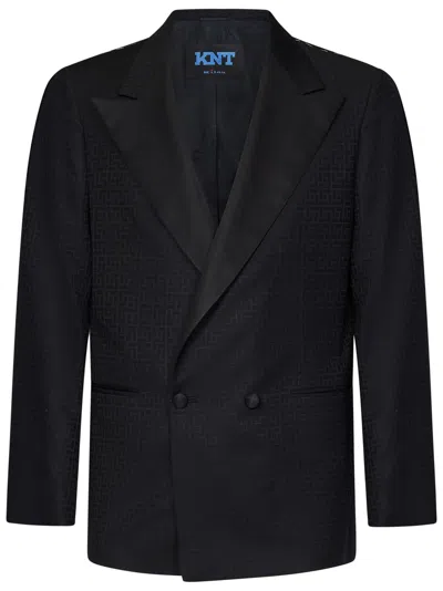 Kiton Peak-lapel Geometric-pattern Blazer In Black