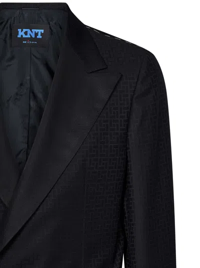 Kiton Peak-lapel Geometric-pattern Blazer In Black
