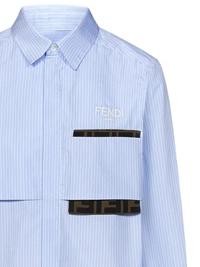 Shop Fendi Kids Shirt In Clear Blue
