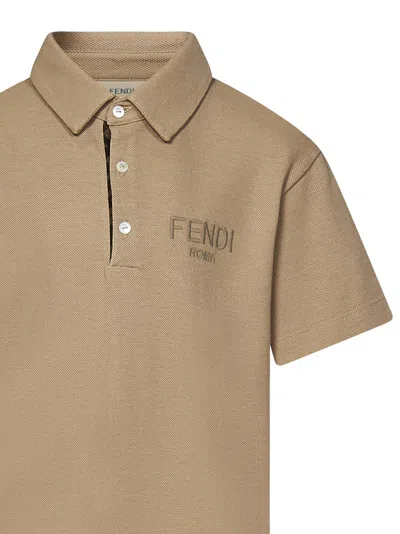 Shop Fendi Kids Polo Shirt In Beige