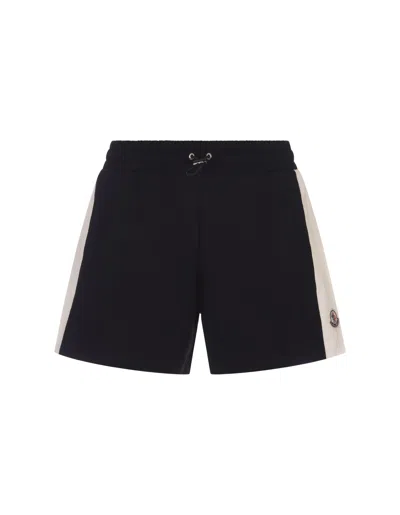 Shop Moncler Navy Blue And White Jersey Shorts In Black
