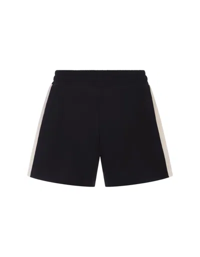 Shop Moncler Navy Blue And White Jersey Shorts In Black