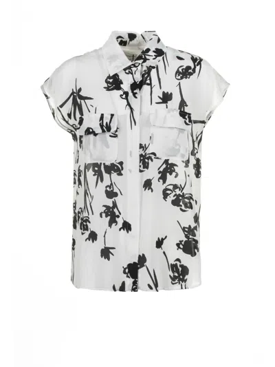 Shop Marella White Black Short Sleeve Shirt In Bianco Ramage