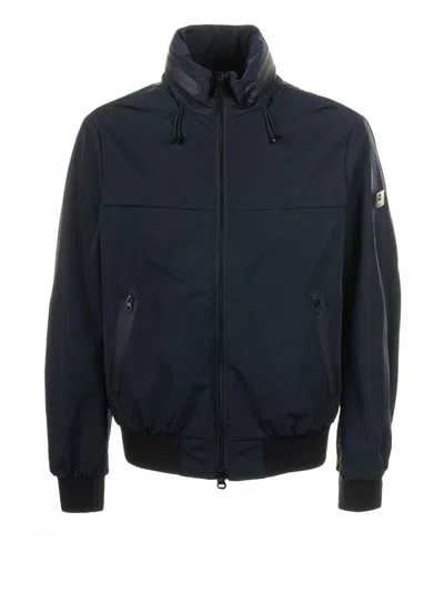 Shop Peuterey Navy Blue Jacket With Zip And Collar