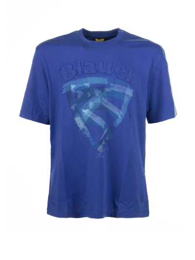 Shop Blauer Blue Cotton T-shirt In Molto Blu