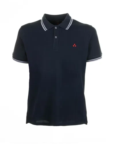 Shop Peuterey Blue Polo Shirt With Contrasting Logo