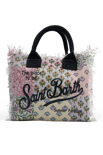 Shop Mc2 Saint Barth Colette Cotton Canvas Shopper With Floral Print In Multicolor