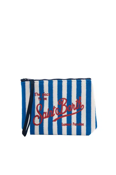 Shop Mc2 Saint Barth Aline Sponge Clutch Bag In Sponge In Blu/bianco