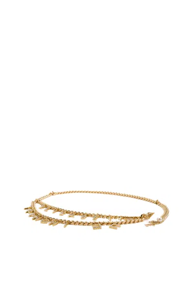 Shop Elisabetta Franchi Chain Belt With Rhinestone Lettering In Oro