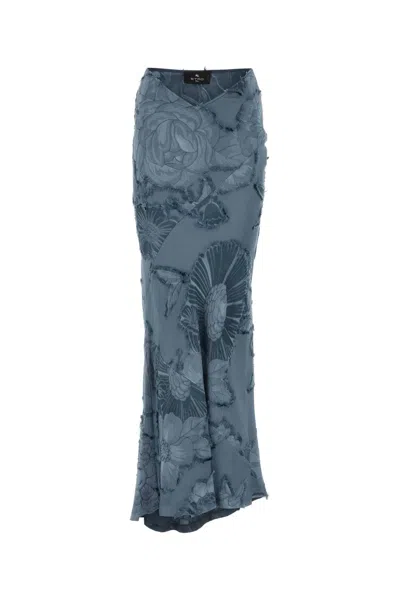 Shop Etro Air Force Blue Jacquard Skirt In B0068