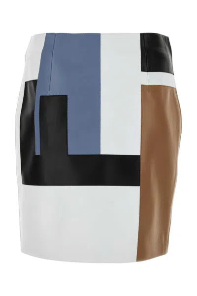 Shop Fendi Multicolor Leather Mini Skirt In Blackmulti