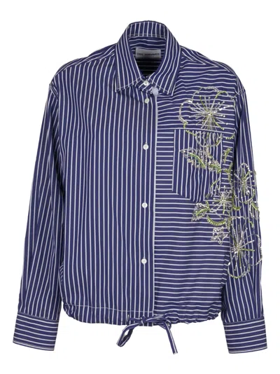 Shop Des Phemmes Stripe Embroidered Shirt In Dark Blue