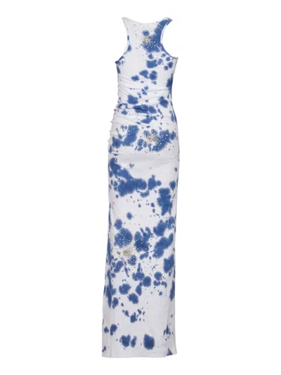 Shop Des Phemmes Printed Sleeveless Dress In Blue/white