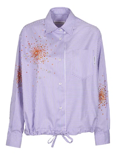 Shop Des Phemmes Embellish Oversized Shirt In Violet/white