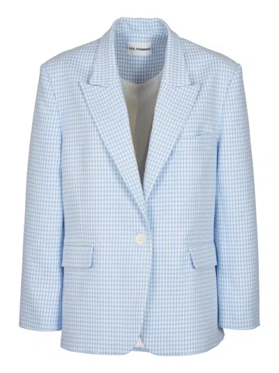 Shop Des Phemmes Single Buttoned Check Blazer In Light Blue