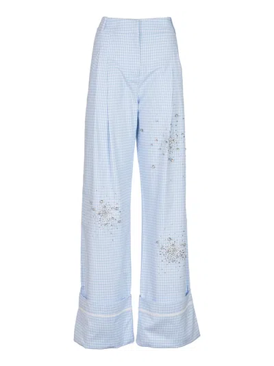 Shop Des Phemmes Check Long Trousers In Light Blue
