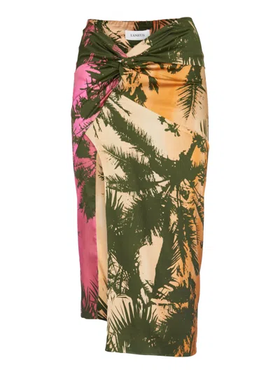 Shop Laneus Draped Tropical Printed Skirt In Variante Unica