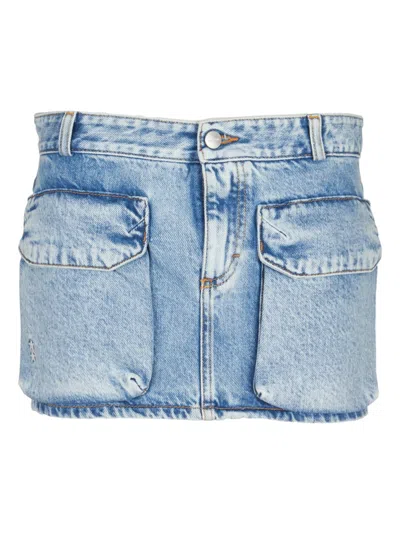 Shop Icon Denim Multi-pocket Denim Skirt In Celeste