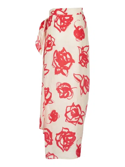 Shop Msgm Rose Print Skirt In Red
