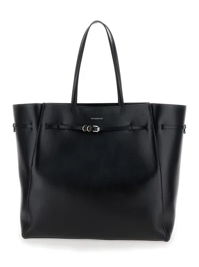 Shop Givenchy Voyou Large East West Black Tote Bag With Logo Detail And Belt In Leather Woman