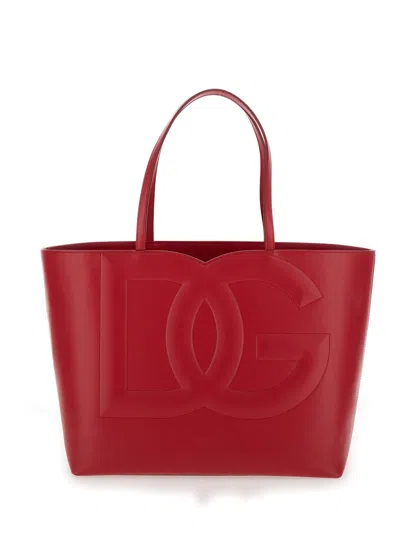 Shop Dolce & Gabbana Dg Logo Red Medium Shopper In Leather Woman