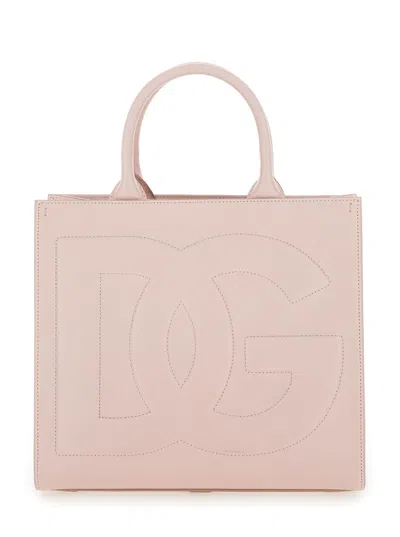 Shop Dolce & Gabbana Dg Daily Pink Handbag With Dg Embroidery In Smooth Leather Woman