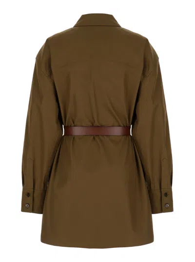 Shop Saint Laurent Green Safari Jacket With Belt In Cotton Woman